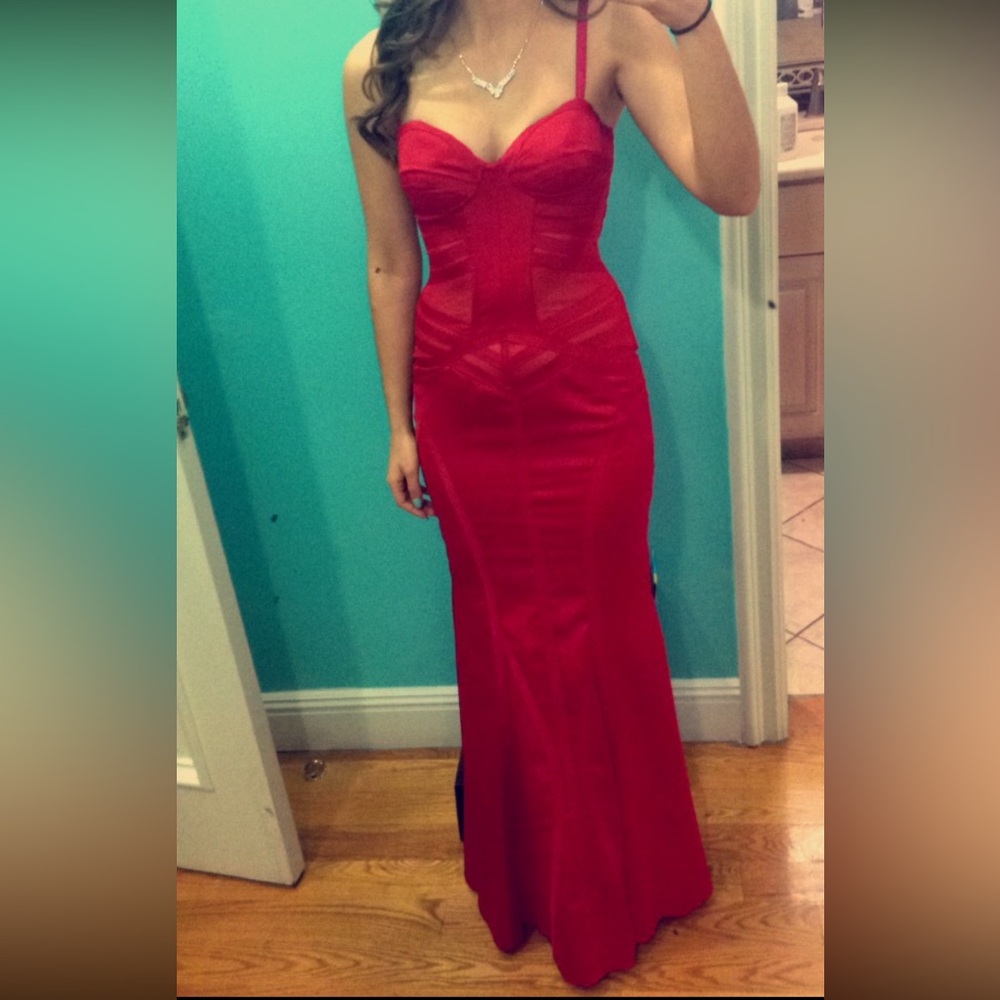 Jovani Red Corset Style Maxi Dress (size 0)
